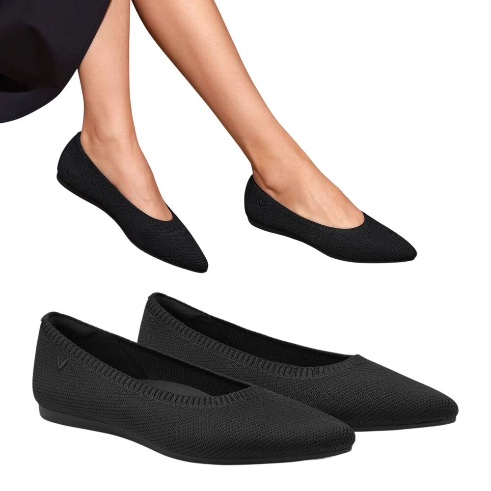 Vivaia NWT Women's 'Aria' Pointed-Toe Knit Ballet Flats, Black Size 39 EU, 8 US